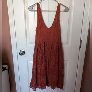 NWOT FREE PEOPLE "Salinas" Foil Print Dress W4 Terracotta